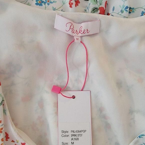 Parker White Spring Ditsy Floral Ruffle Mini Dress - Picture 9 of 10